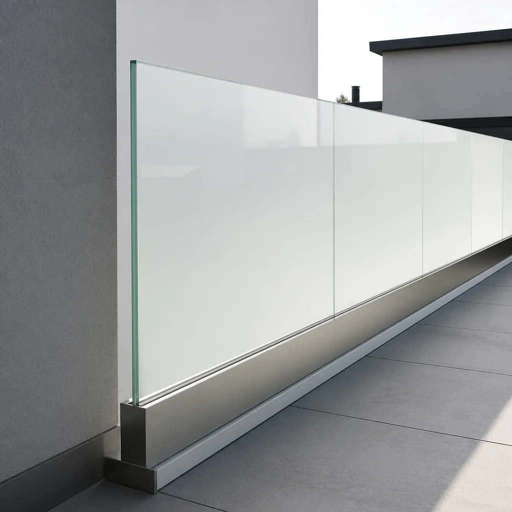 Terrassengeländer mit satiniertem Milchglas für Sichtschutz