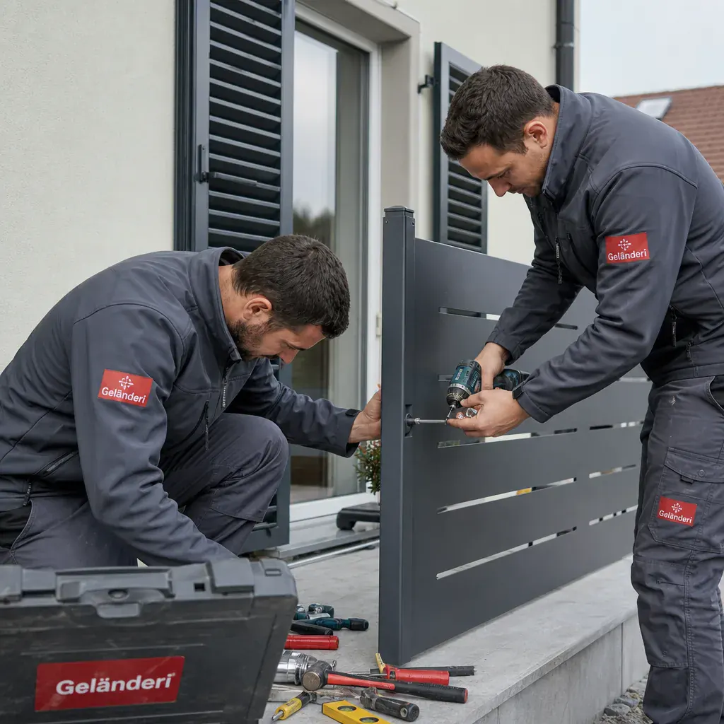 Geländeri Werkstattteam bei der Fertigung eines Metall-Staketengeländers